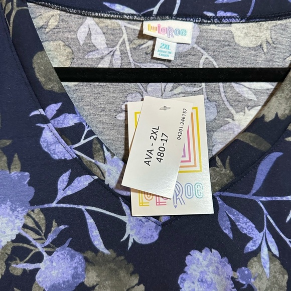 Lularoe AVA Women’s Size 2XL Blue Floral V-neck Mutton Long Sleeve Dress NWT - Picture 5 of 8